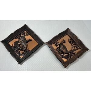 2 Vintage MCM Coppercraft Guild Copper Birds Hanging Wall Art Plaque 3D Decor US